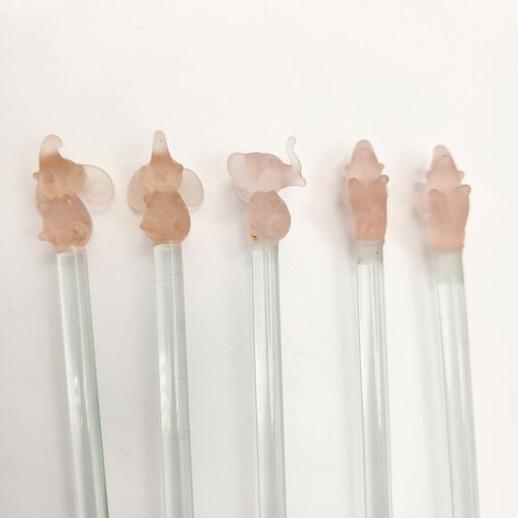 Vintage Pier One Pink Elephant Cocktail Swizzle Sticks Lot of 10 90s Blown Glass - Picture 3 of 9